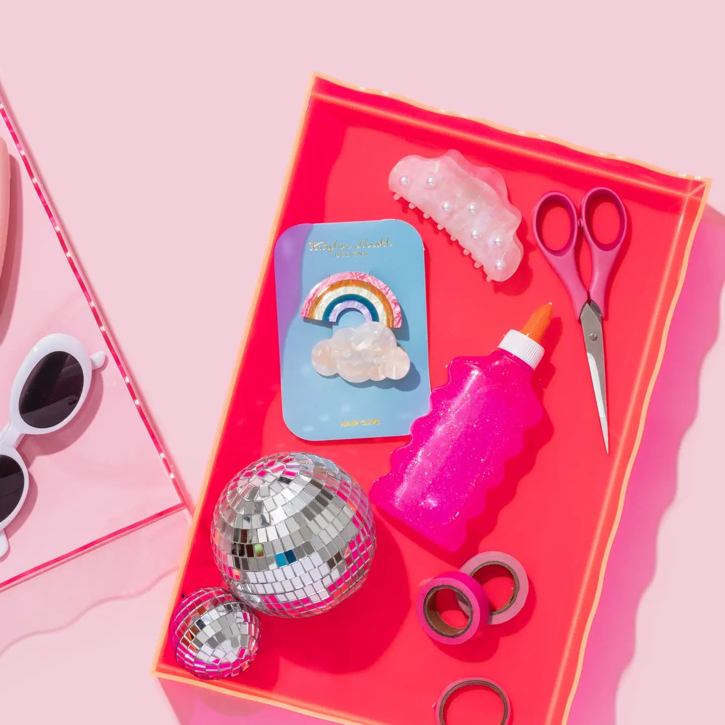 Taylor Elliott: Rectangle Wavy Tray in Hot Pink