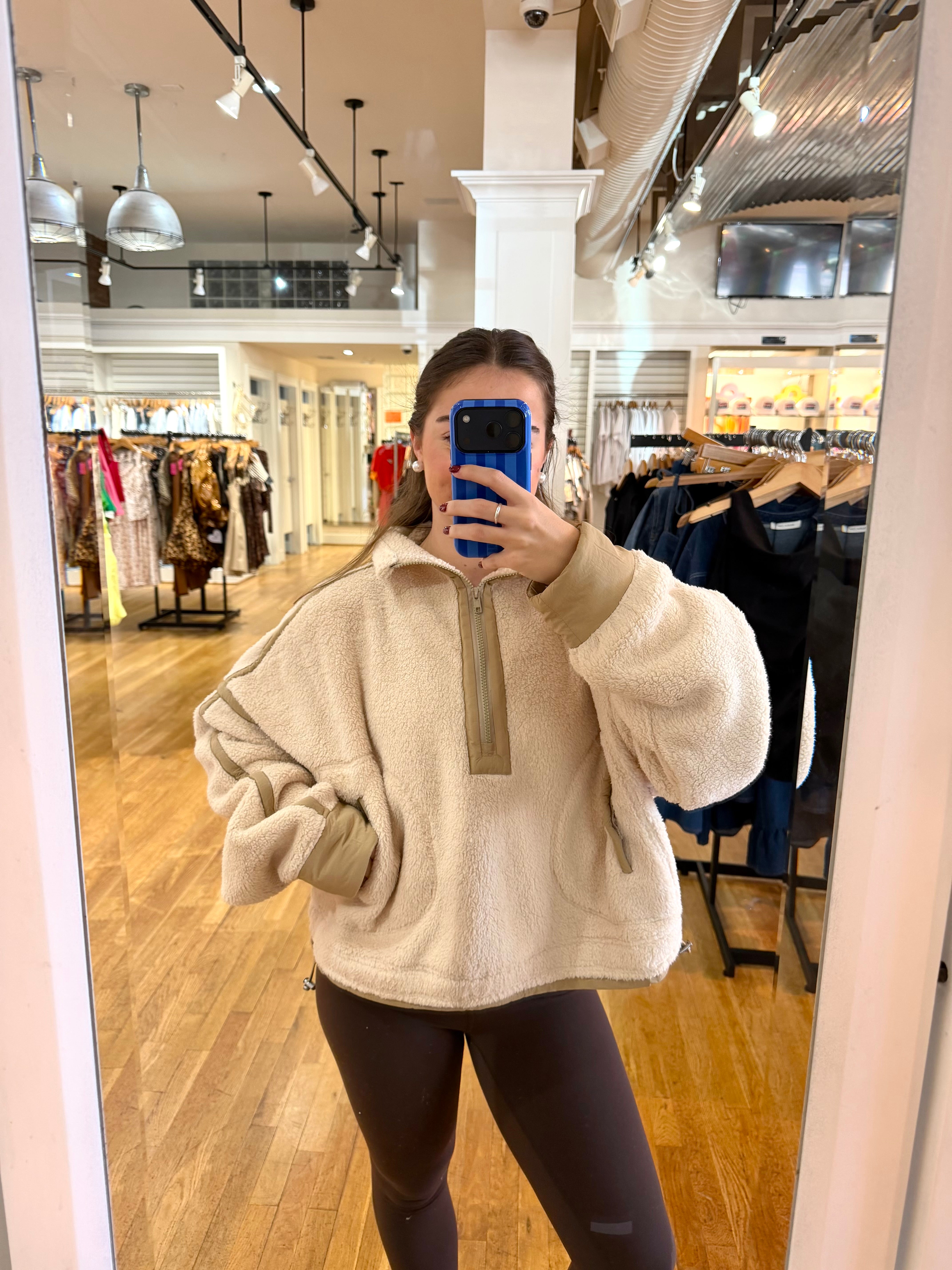 Sara Fleece Quarter Zip Pullover in Ecru