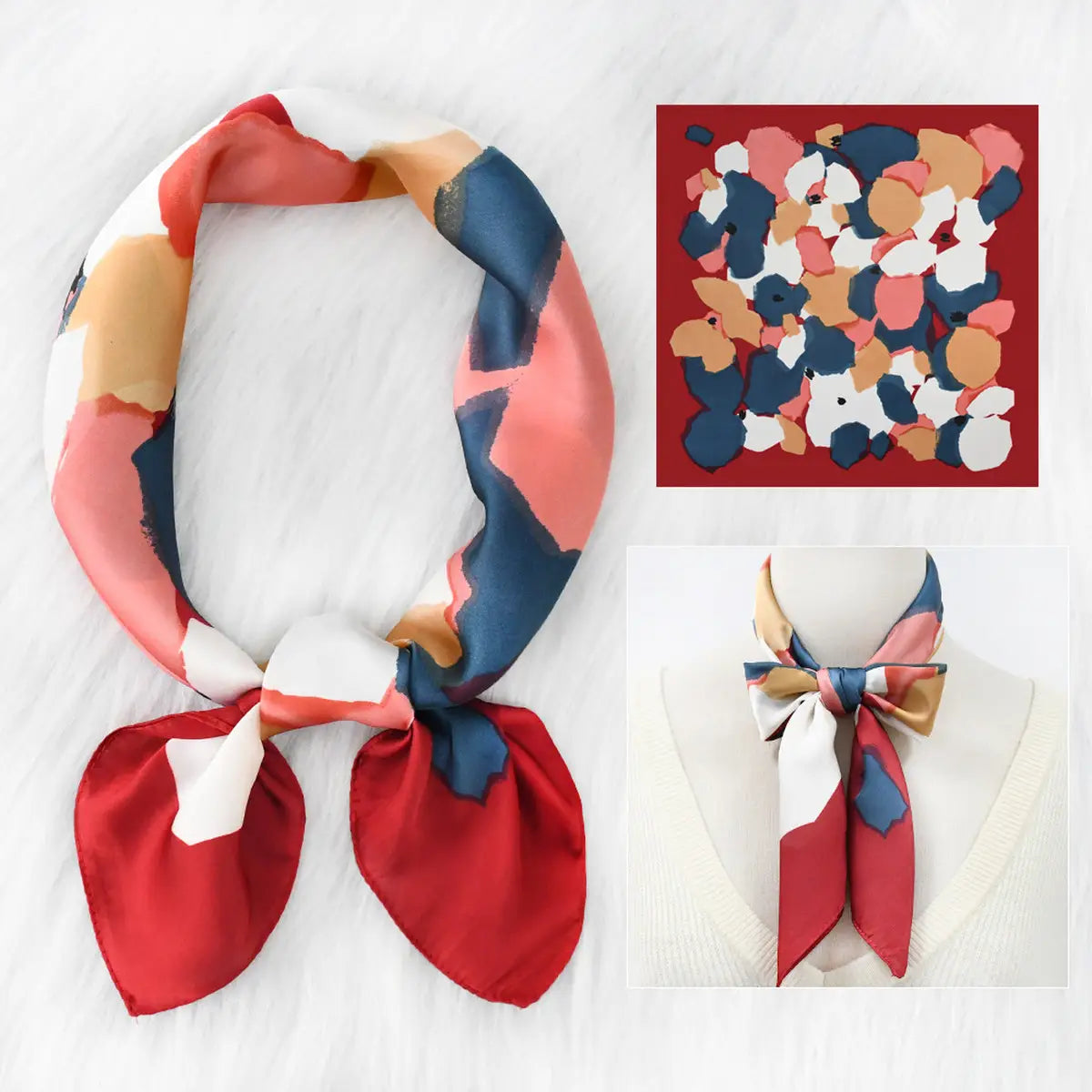 Polka Dot Satin Neck Scarf in Red