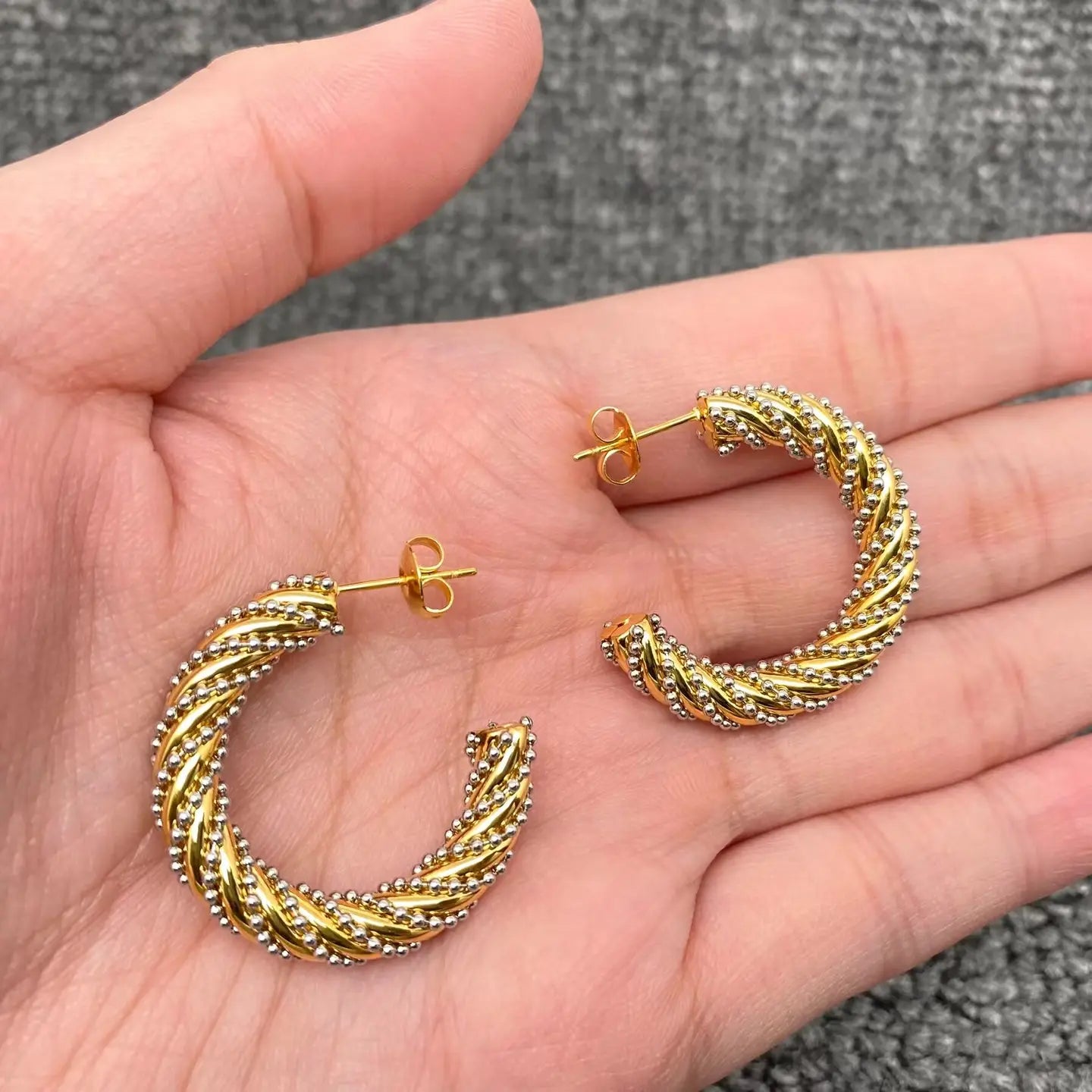 Steel Ball Twist Hoop Earrings in Gold