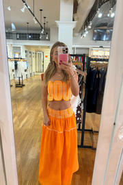 Baby Pink Women's Lace Trimmed Orange Top and Skirt Set