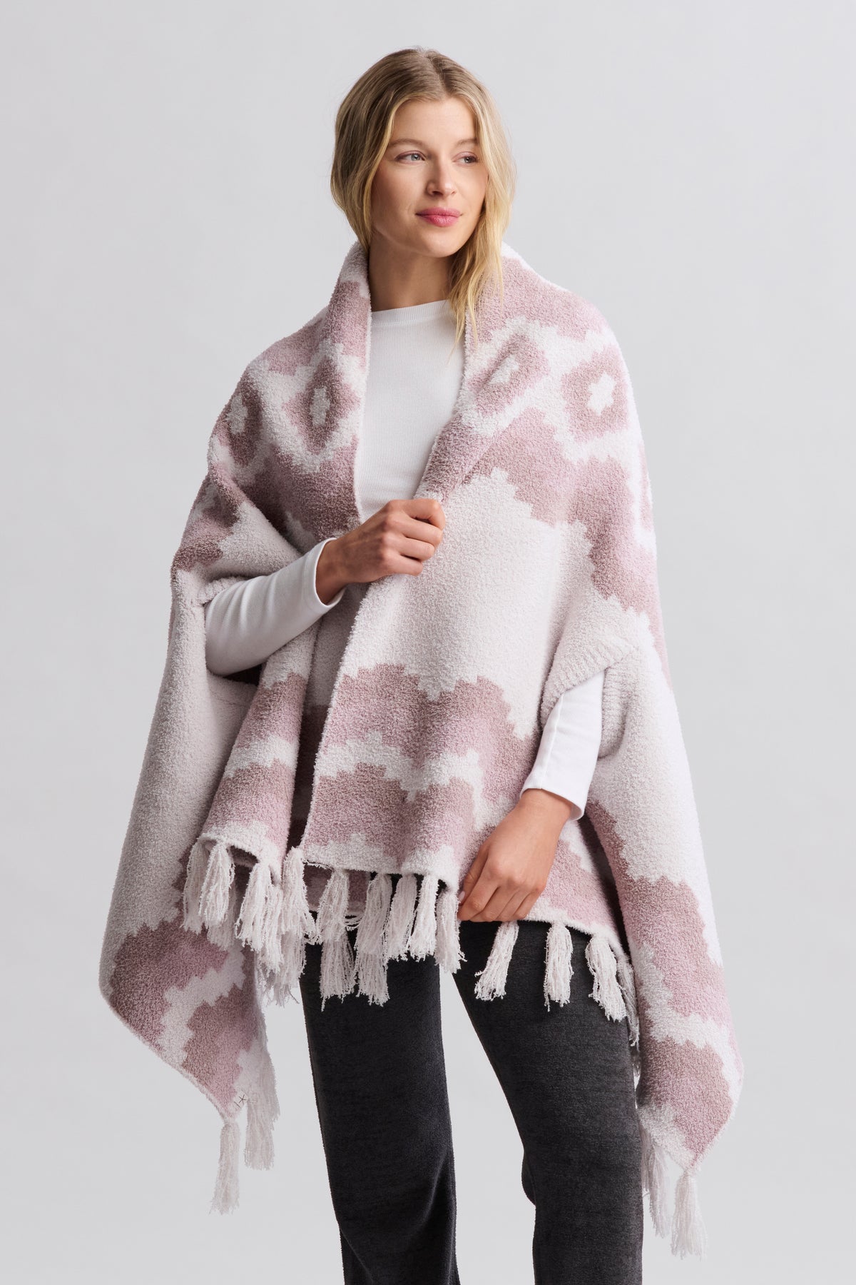 Barefoot Dreams: CozyChic Mosaic Wrap in Faded Rose Multi
