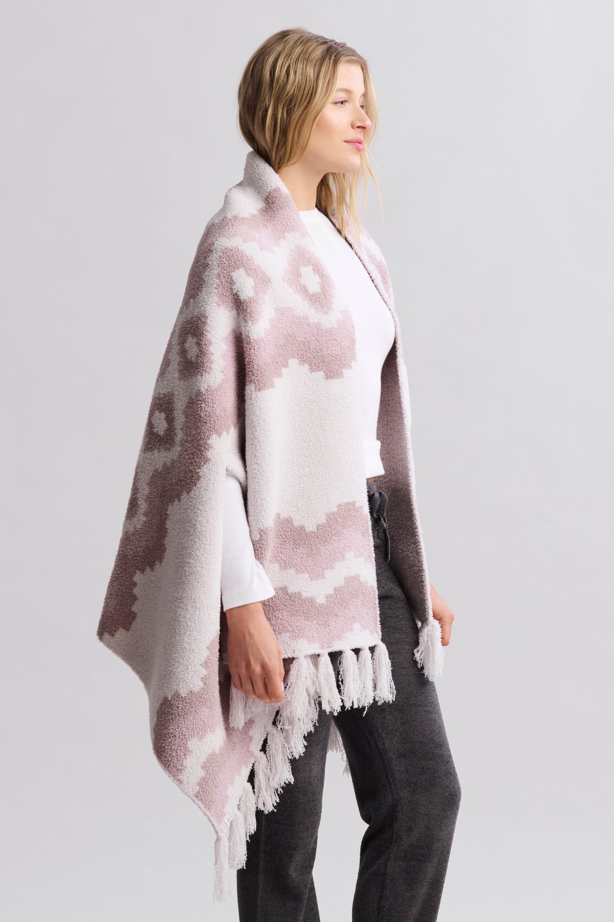 Barefoot Dreams: CozyChic Mosaic Wrap in Faded Rose Multi