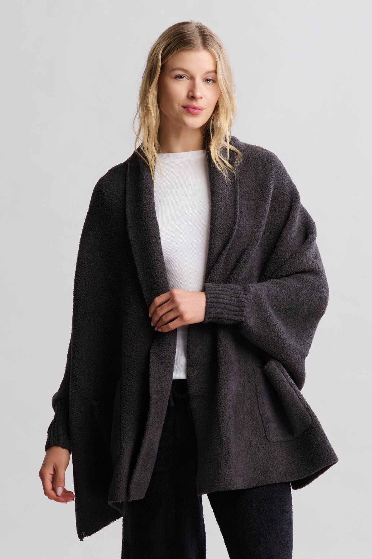 Barefoot Dreams: CozyChic Blanket Wrap in Carbon