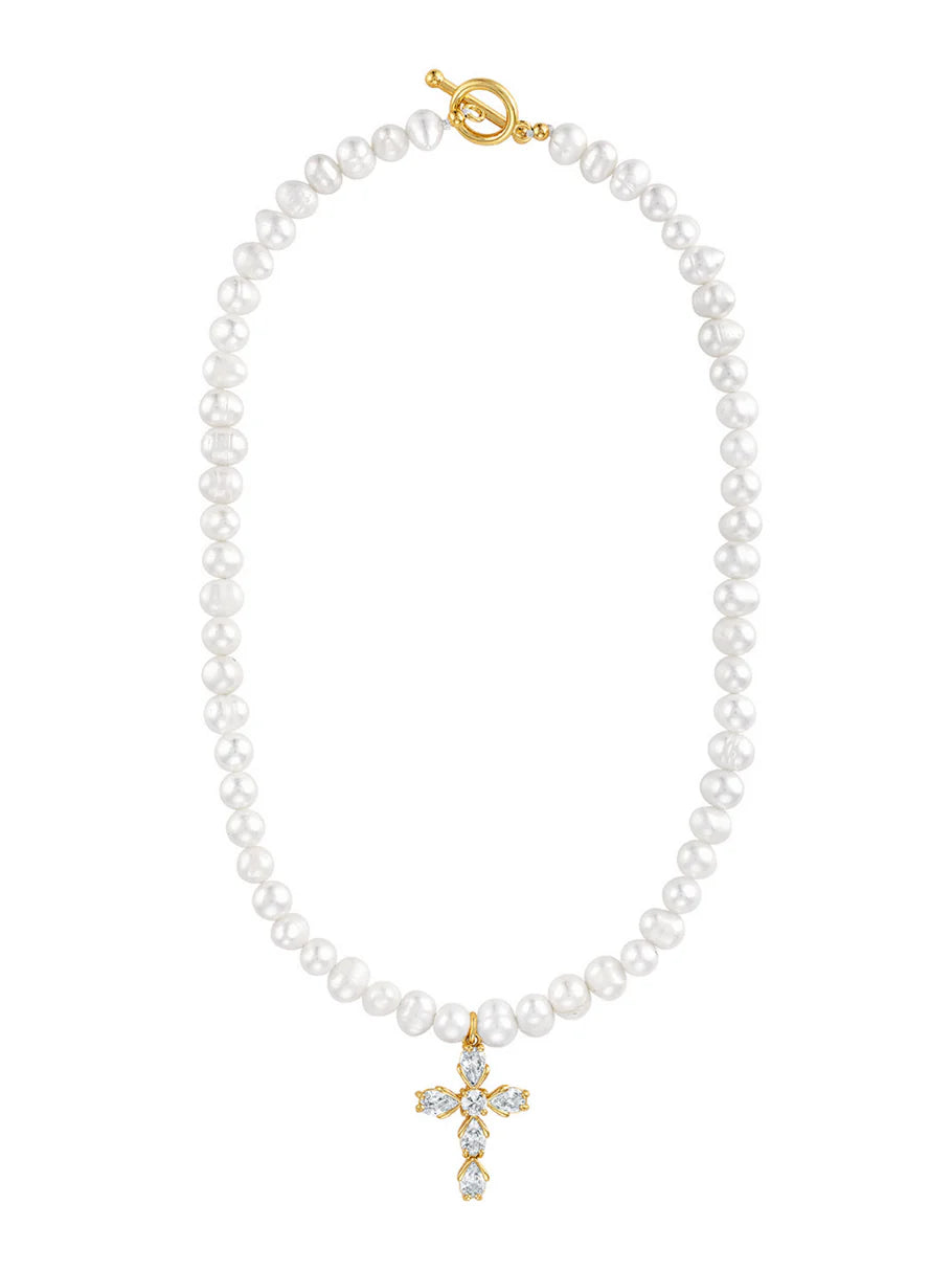Kinsey Designs: Bellena Pearl Cross Necklace
