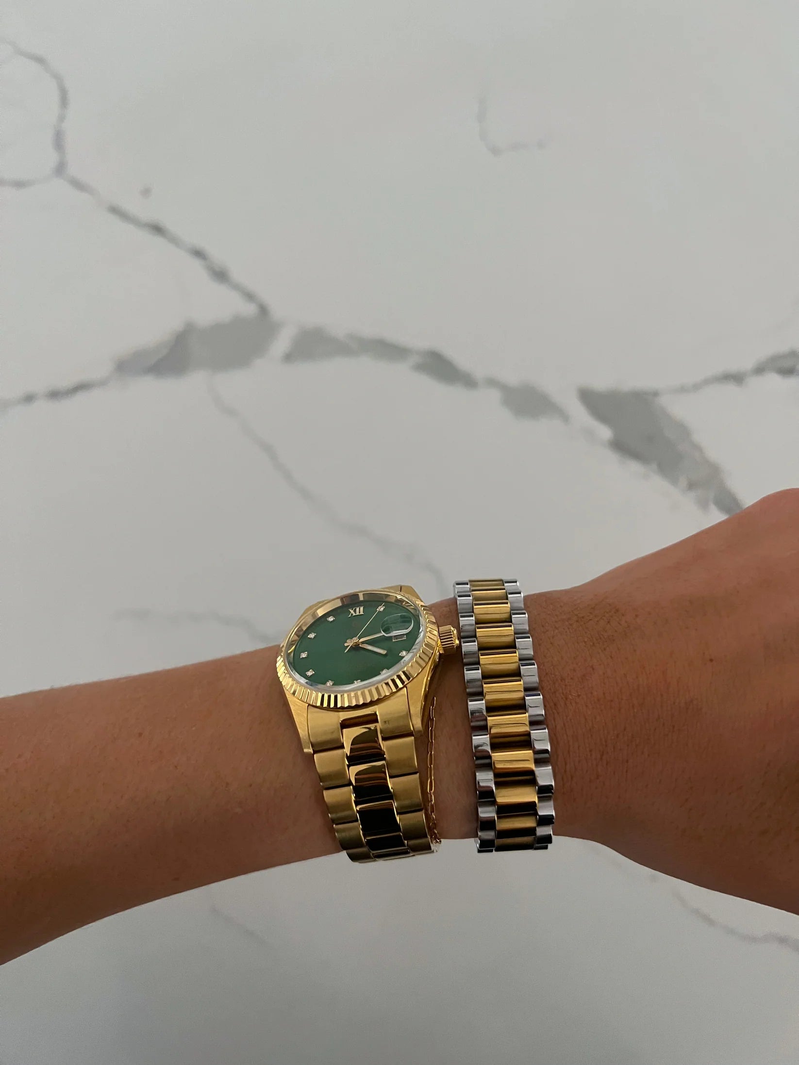 Chansuttpearls: XL Two Toned Watch Band Bracelet