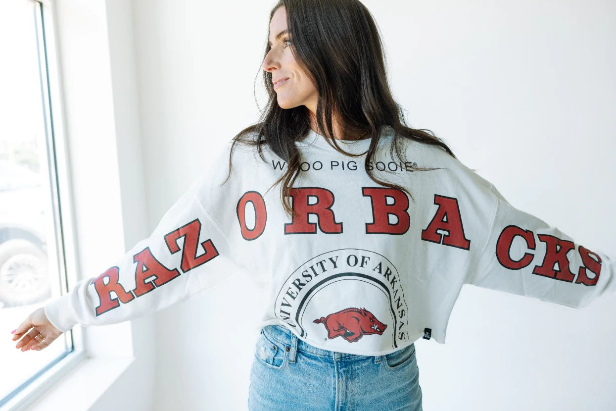Arkansas Phipps Split Cropped Sweatshirt in White