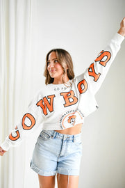 OK State Phipps Split Cropped Sweatshirt in White