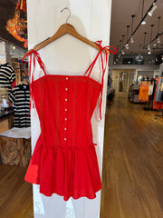 Baby Pink: Tie Shoulder Mini Dress in Red