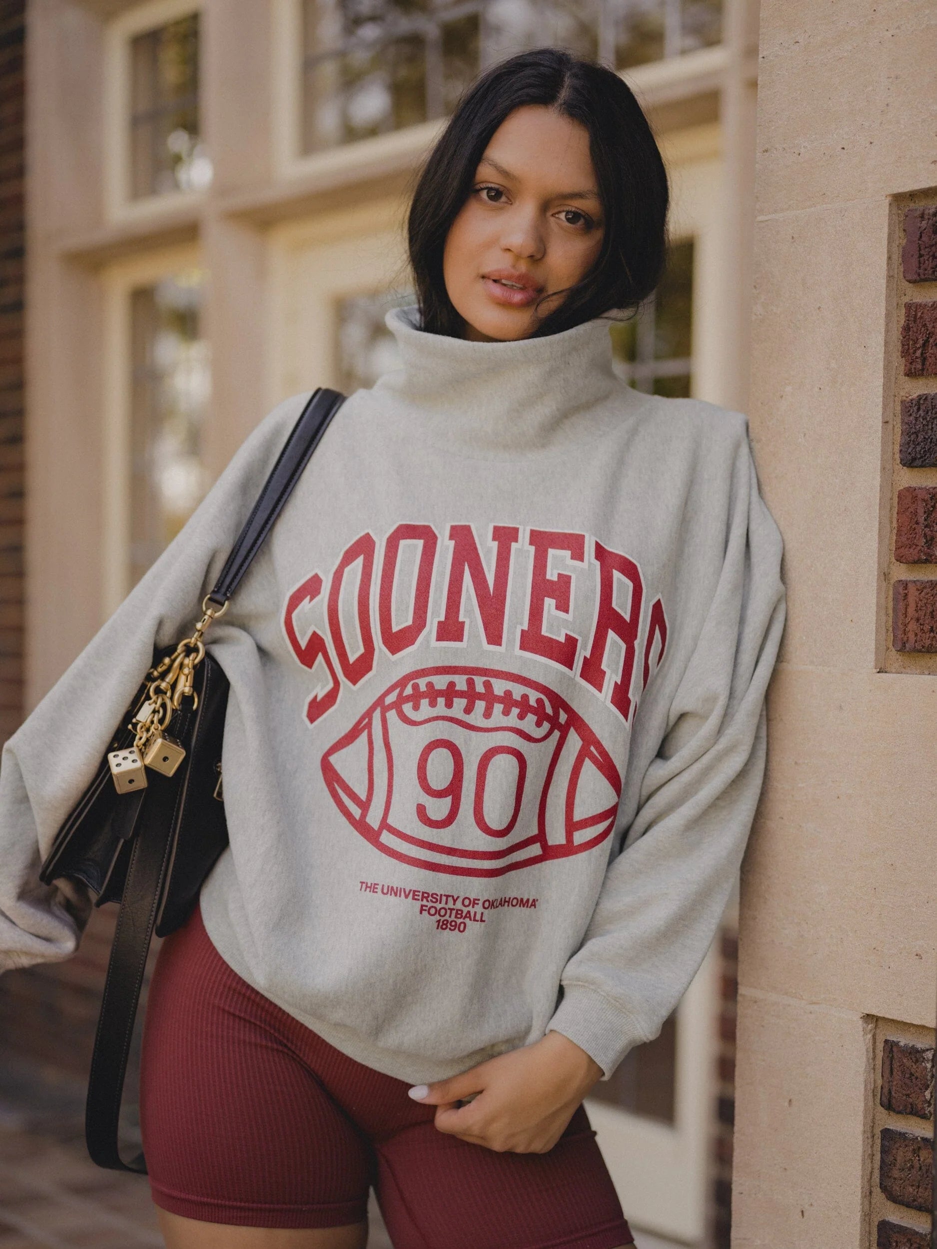 LivyLu: OU Sooners Campus Classic Roll Neck Sweatshirt in Grey