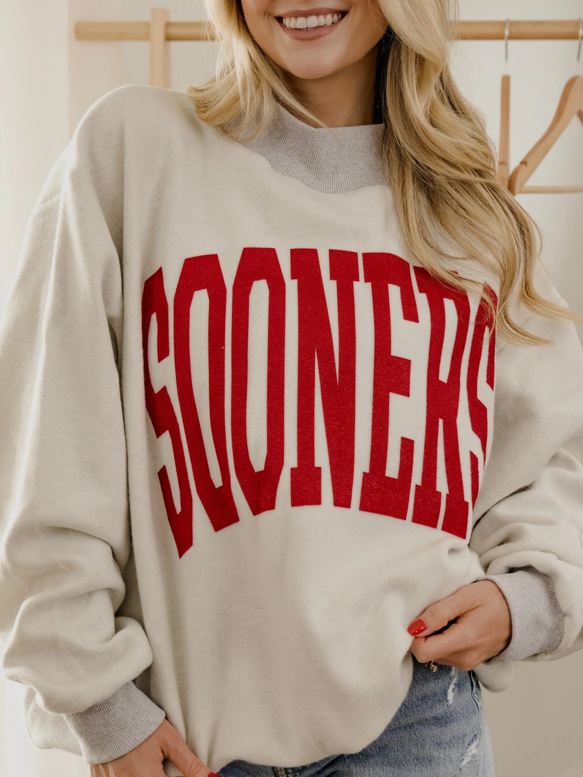 Livy Lu: OU Sooners Tall Boy Reversible Mock Neck Sweatshirt in Gray