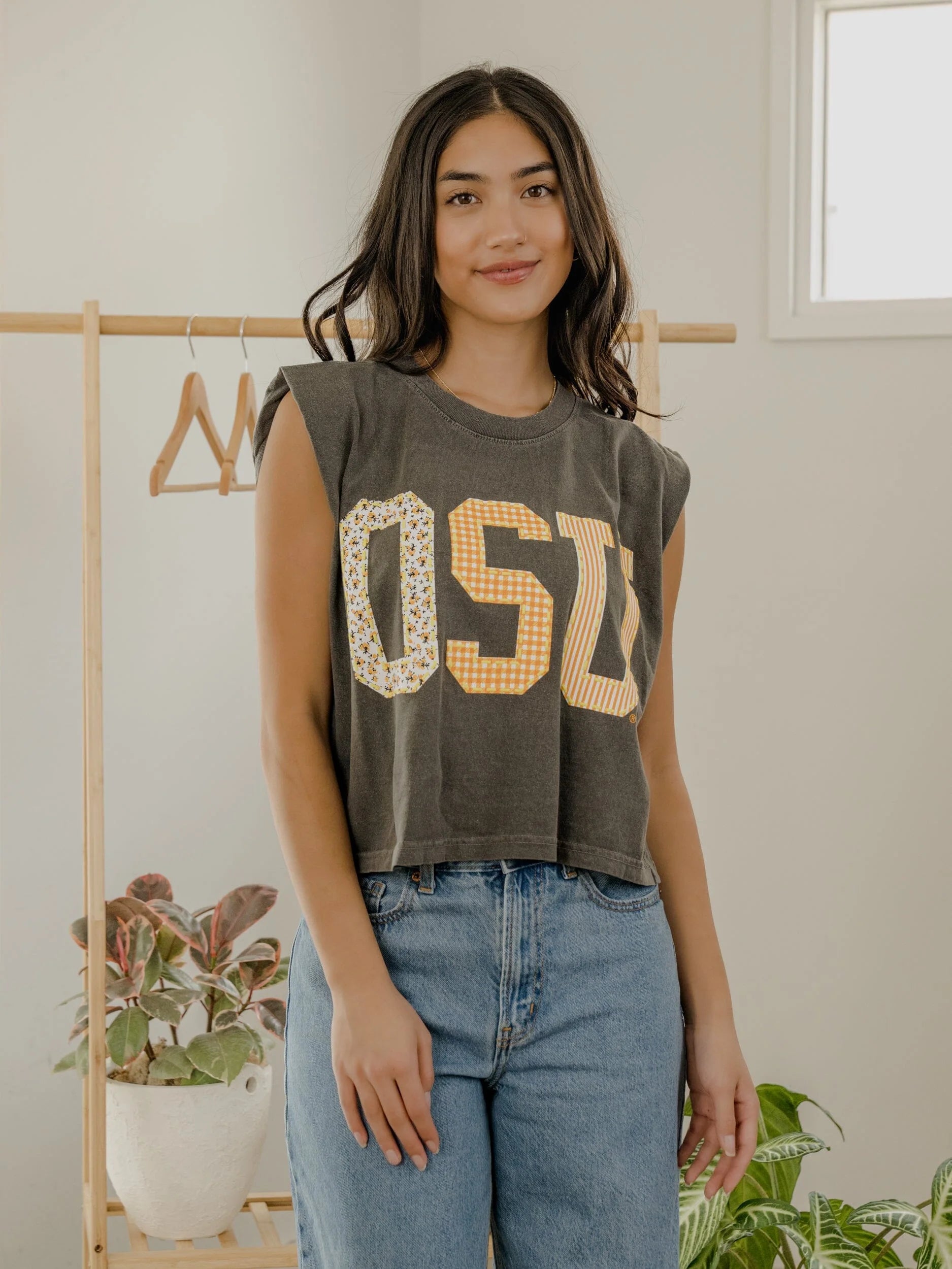 LivyLu: Cowboys Quilted Puff Ink Tank in Smoke