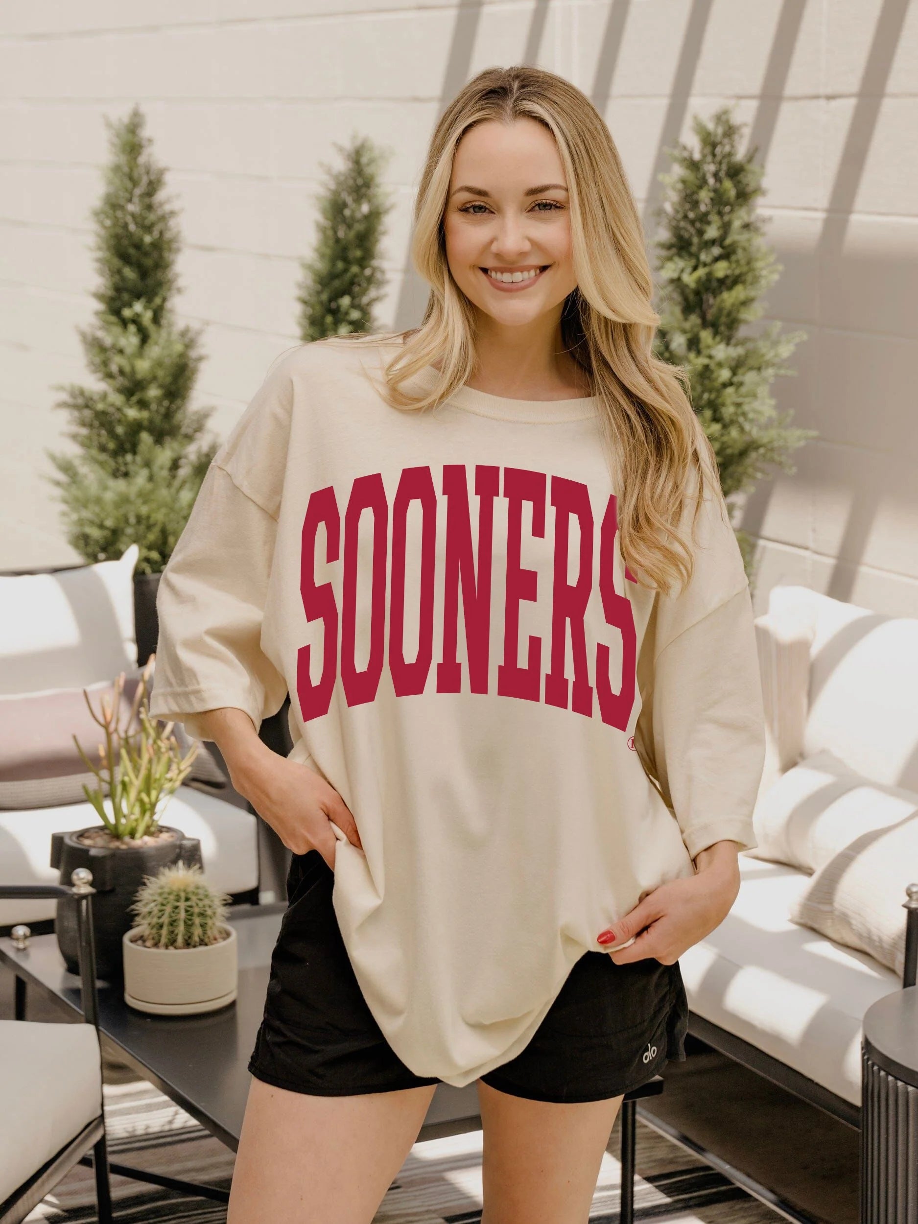 Livy Lu: OU Sooners Tall Boy Tee in Off White