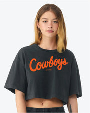 LivyLu: OSU Cowboys Bold Script Black Heavyweight Cropped Tee