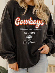 LivyLu: Cowboys Letterman Hi-Dive Sweatshirt in Black