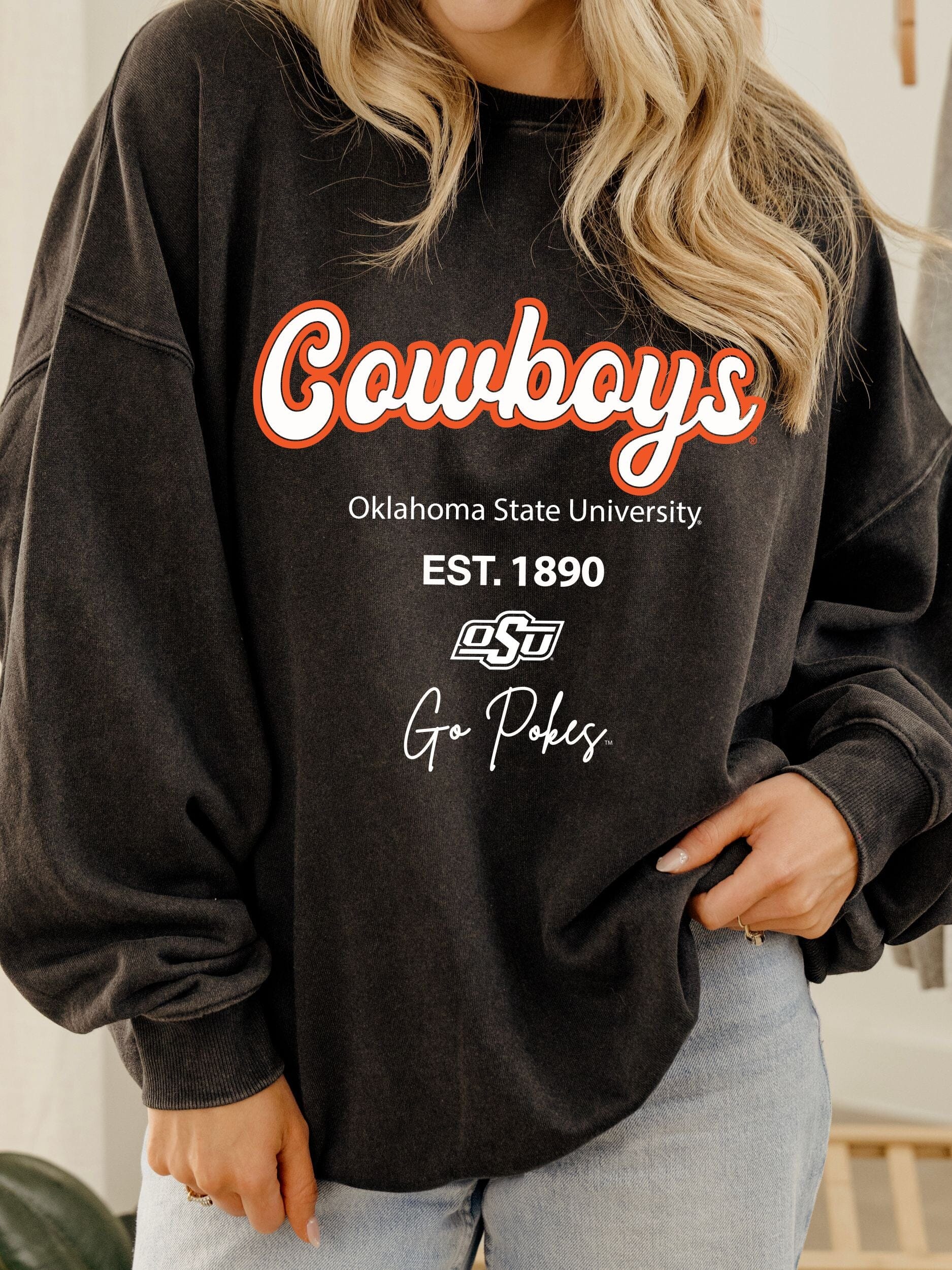 LivyLu: Cowboys Letterman Hi-Dive Sweatshirt in Black
