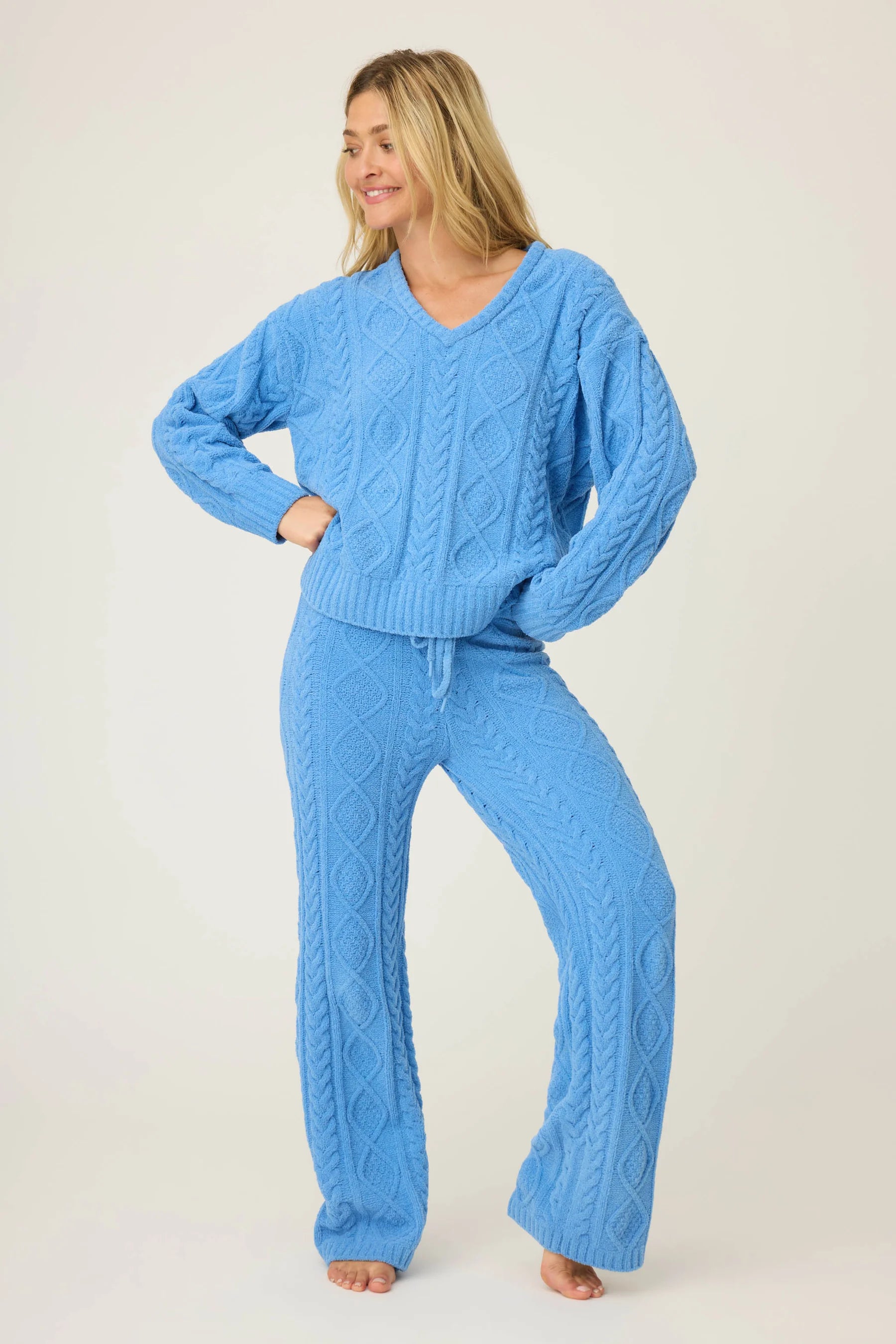 P.J. Salvage: Chenille Cable Knit Pant in Sea