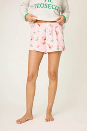 P J Salvage: Tini Time Drink Print Flannel Shorts