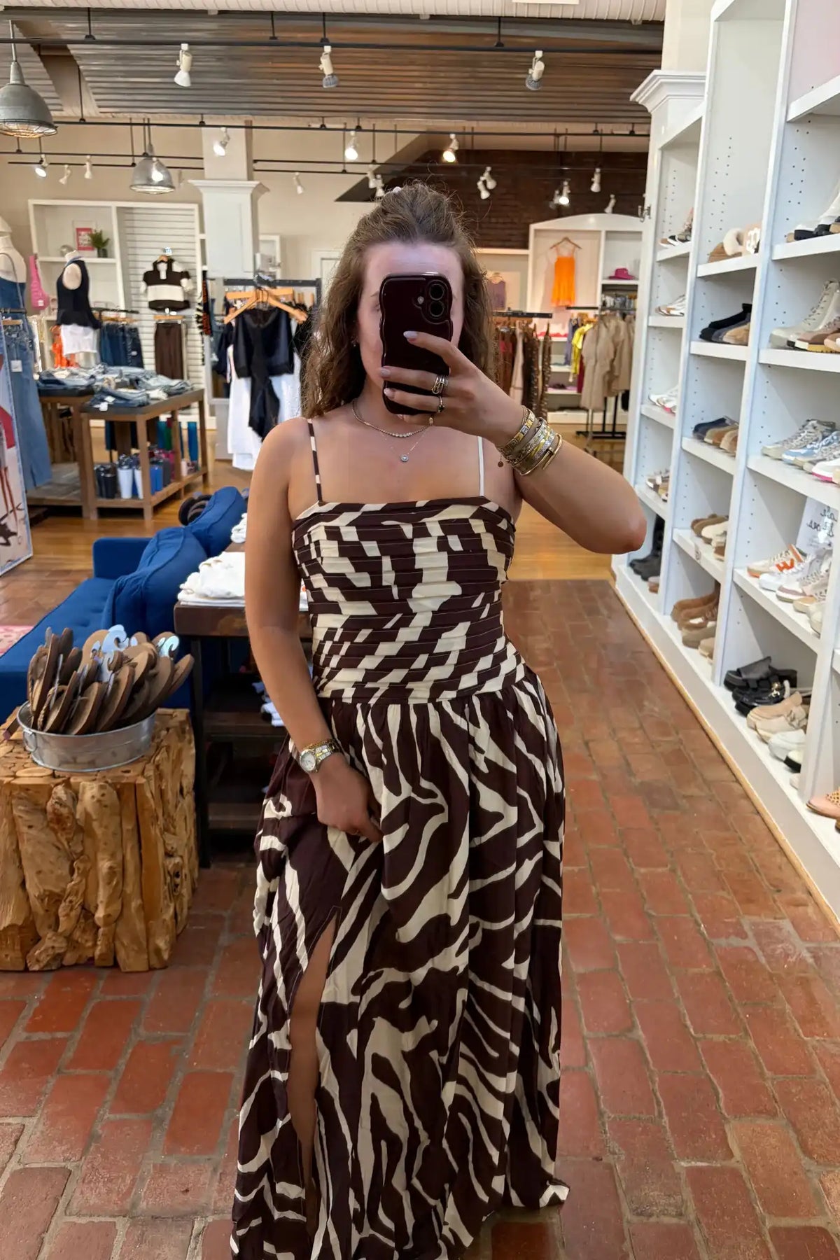 Women's Ruched Animal Print Maxi Dress With Tie Back Detail in Mocha Combo