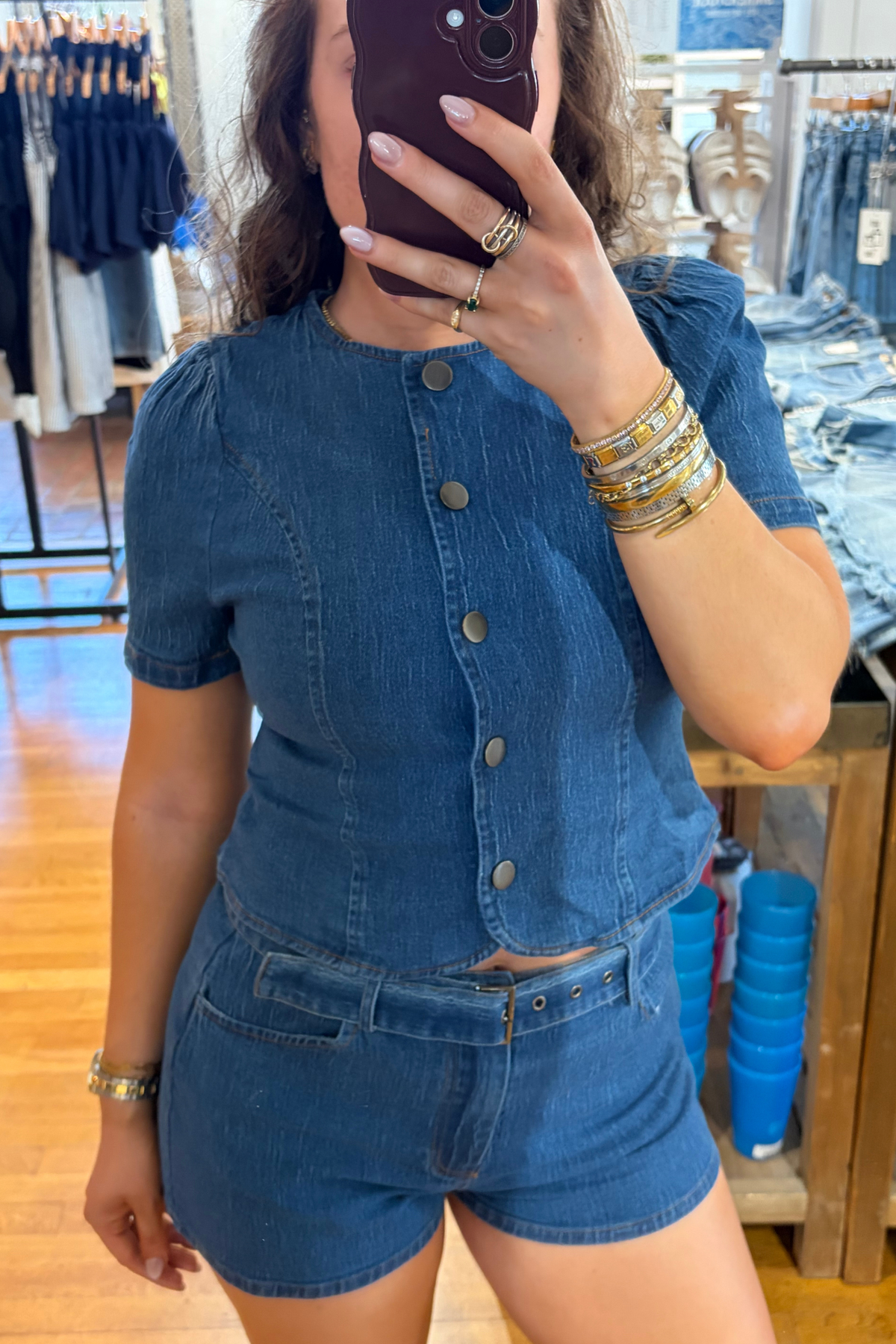 Women's Denim Shorts with Buckle Detail
