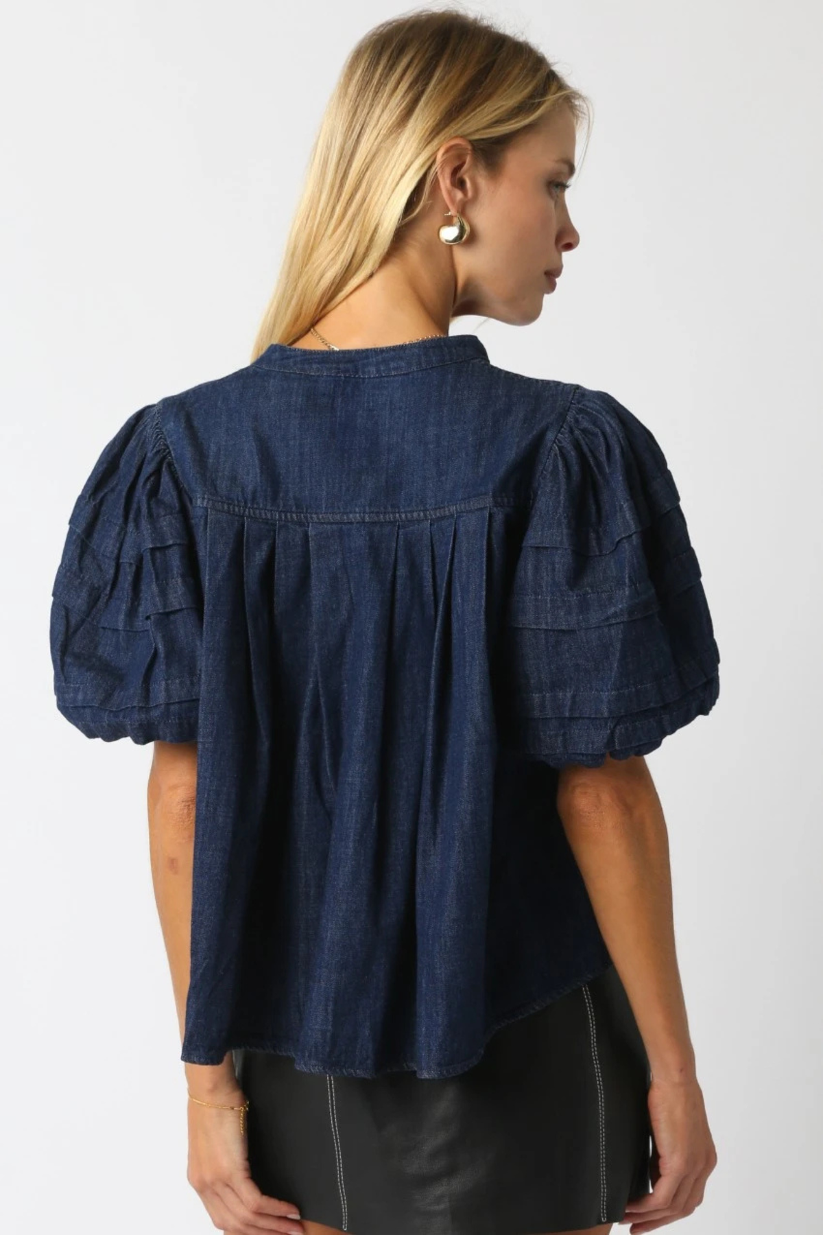 Olivaceous Women's Delis Puff Sleeve Denim Blouse