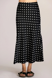 Storia Women's Polka Dot Satin Midi Skirt in Black/Ivory Dot