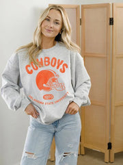 LivyLu: OSU Cowboys Varsity Stamp Thrifted Sweatshirt in Ash Gray