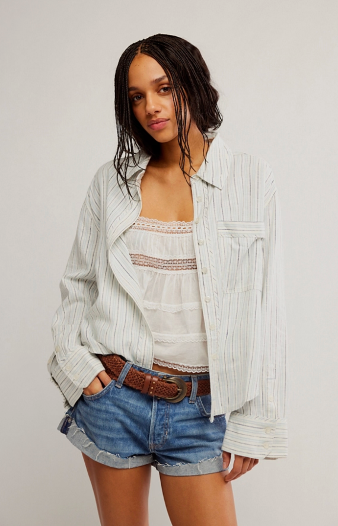 Free People: Stripped Linen Laurel Top