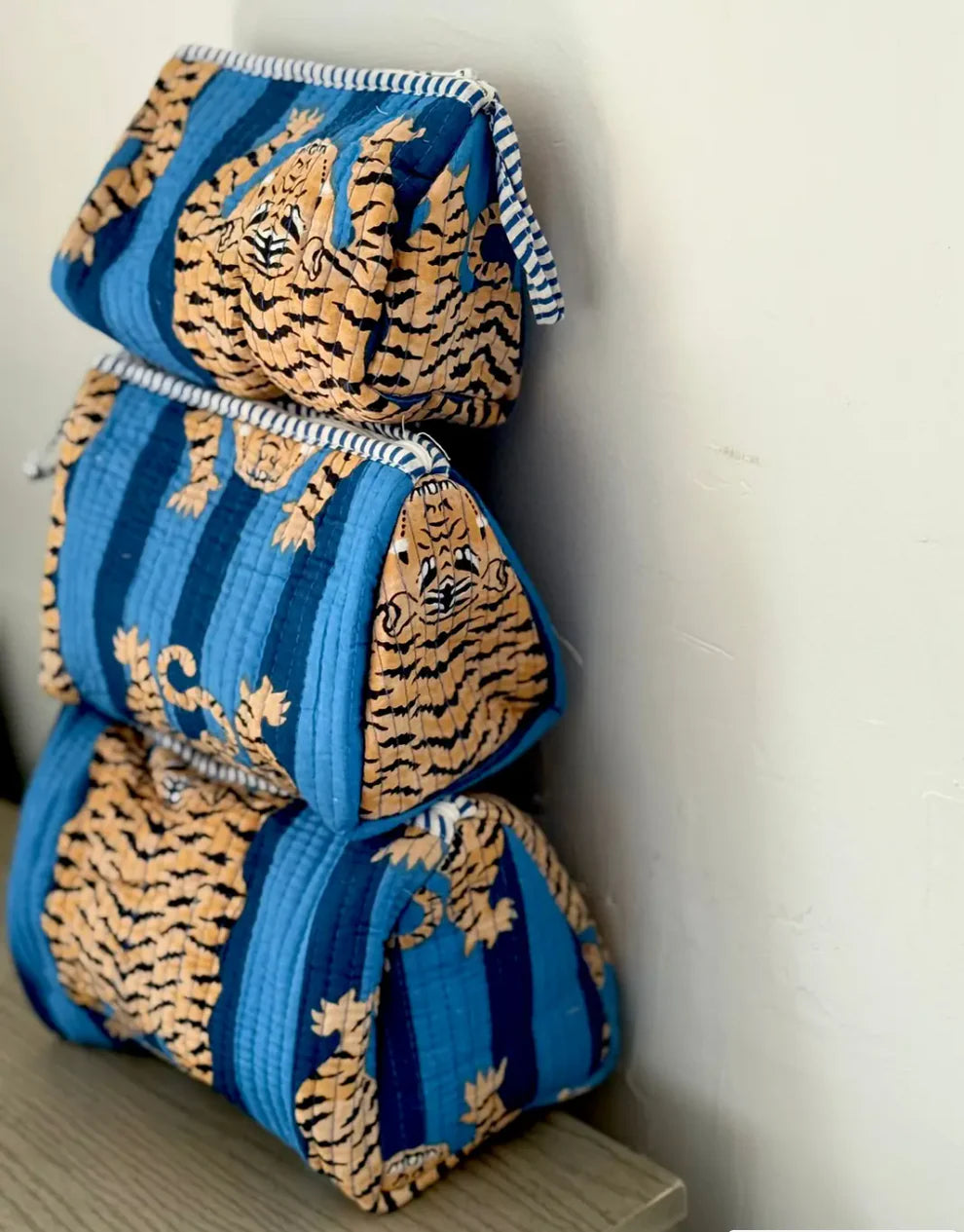 Small Tiger Block Toiletry Bag in Blue