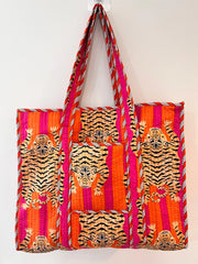 Block Printed Tote in Orange