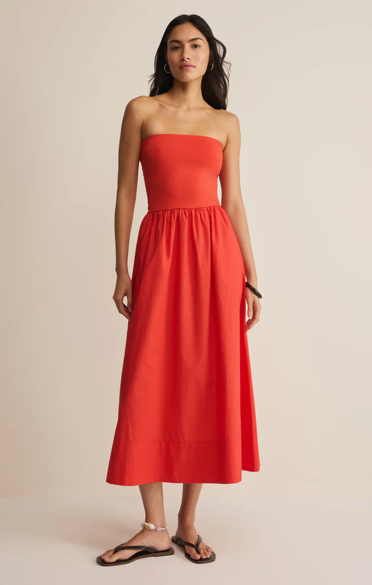 Z Supply: Sunsought Strapless Midi Dress in Lychee