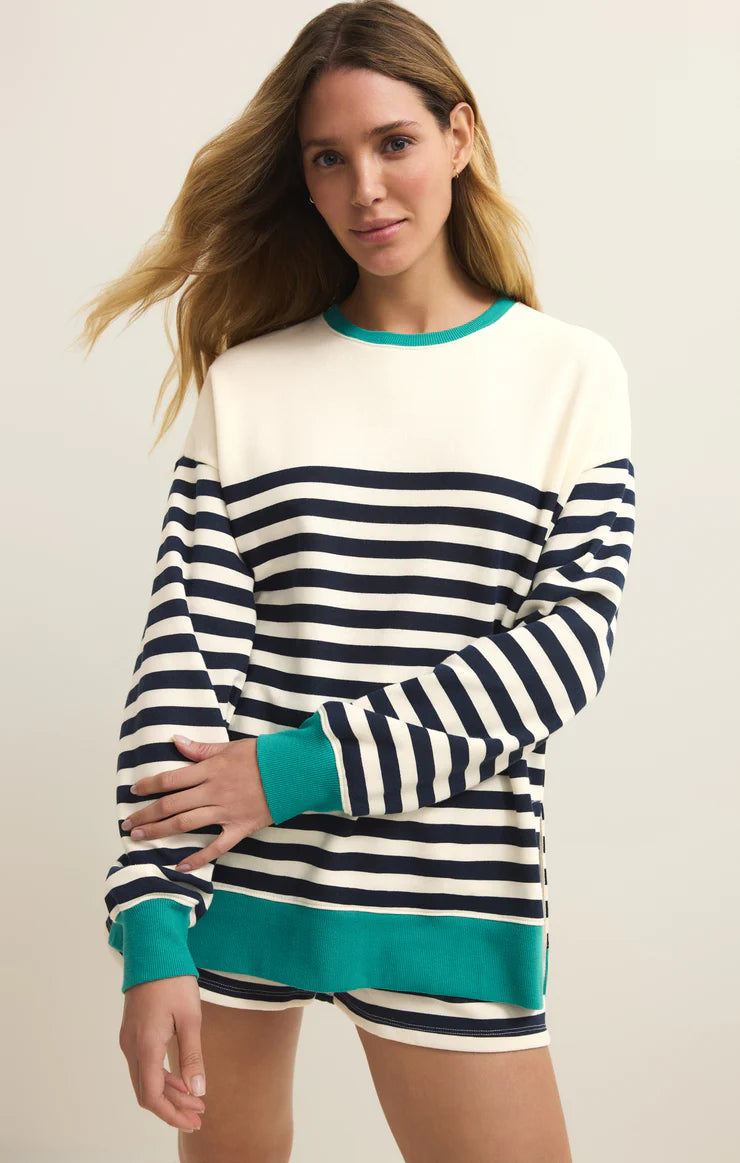 Z Supply: Layer Up Stripe Sweatshirt in Eclipse
