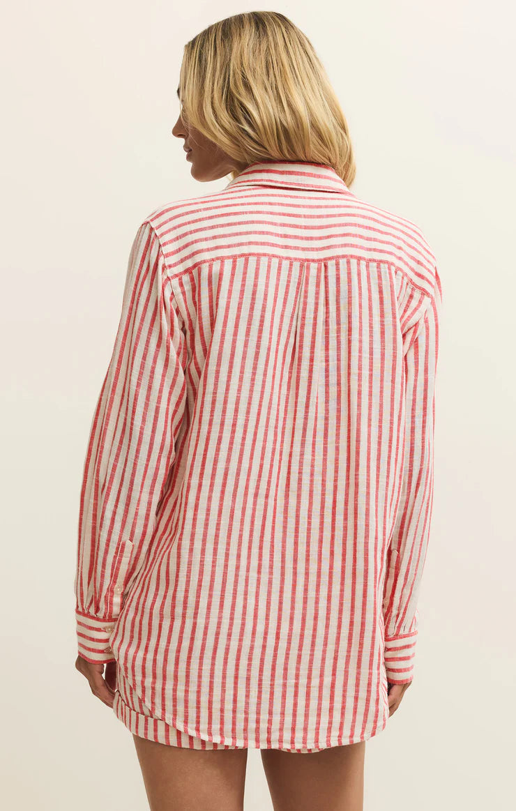 Z Supply: Saturdays Stripe Shirt Crimson Crush