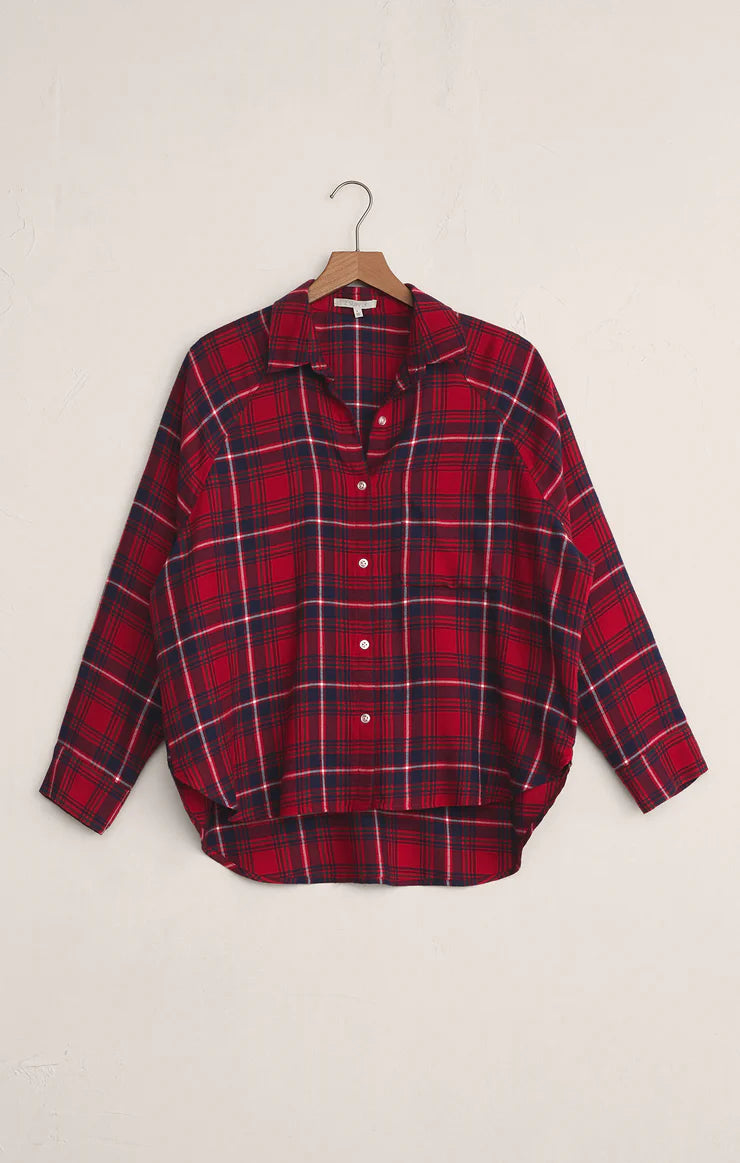 Z Supply: River Plaid Button Up in Haute Red