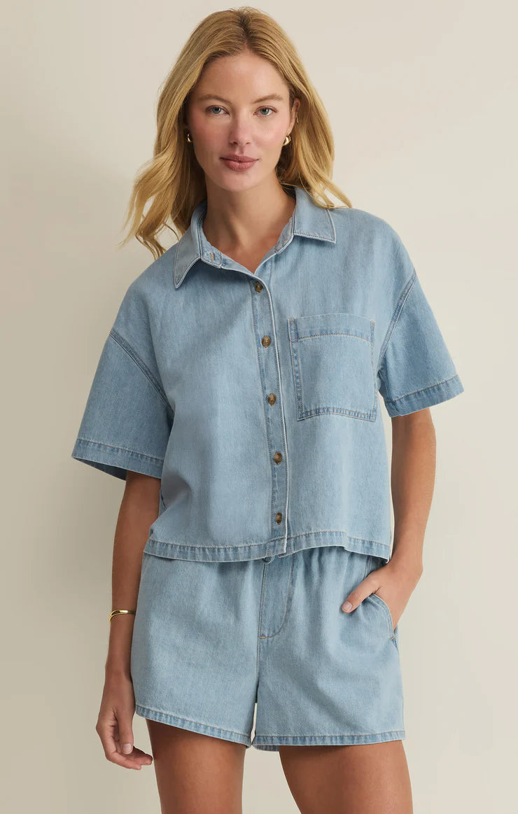 Z Supply: Everyday Denim Button Up Coastal Water