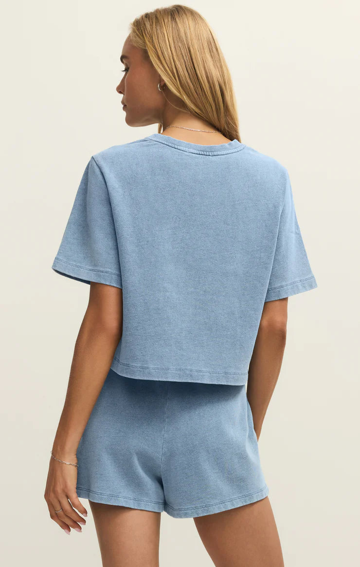 Z Supply: Curran Knit Denim Sweatshirt in Calypso Blue Indigo