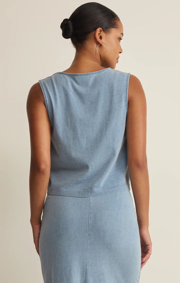 Z Supply: Noelle Jersey Denim Top in Ocean Air