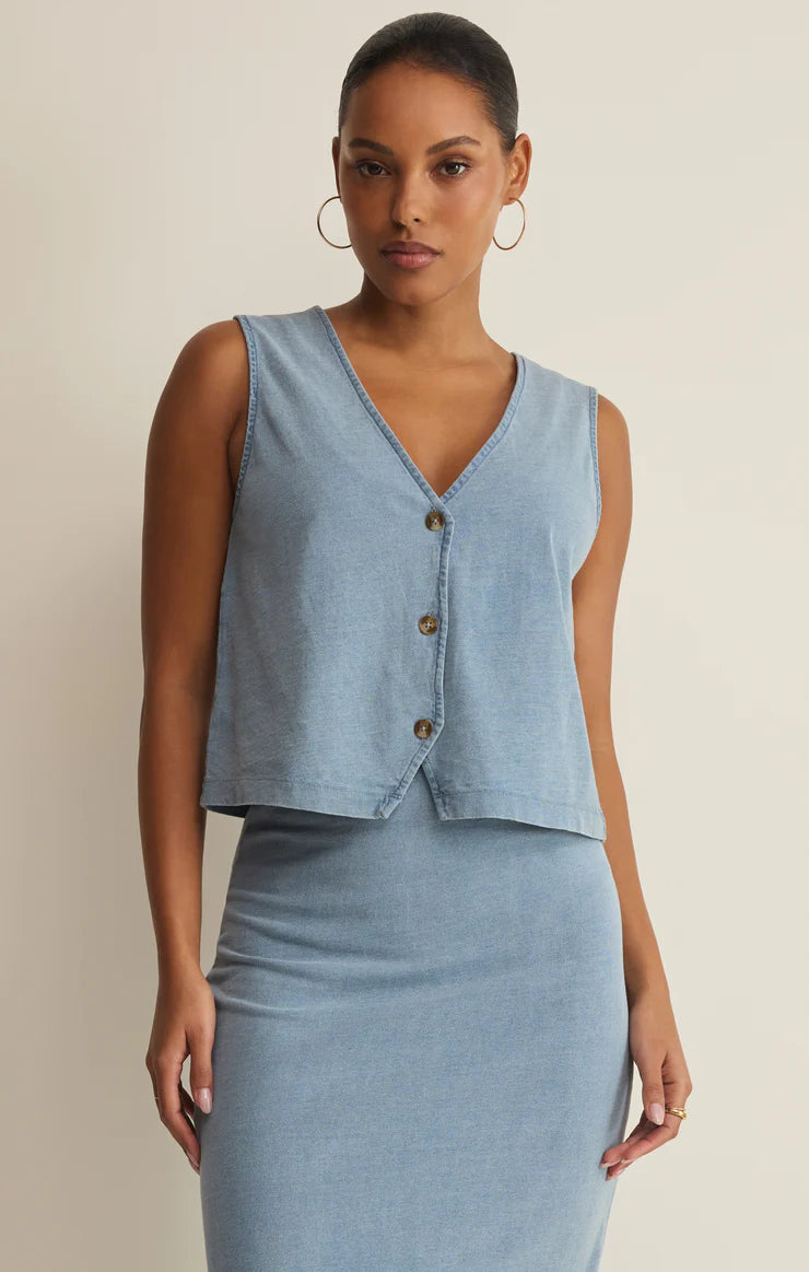 Z Supply: Noelle Jersey Denim Top in Ocean Air