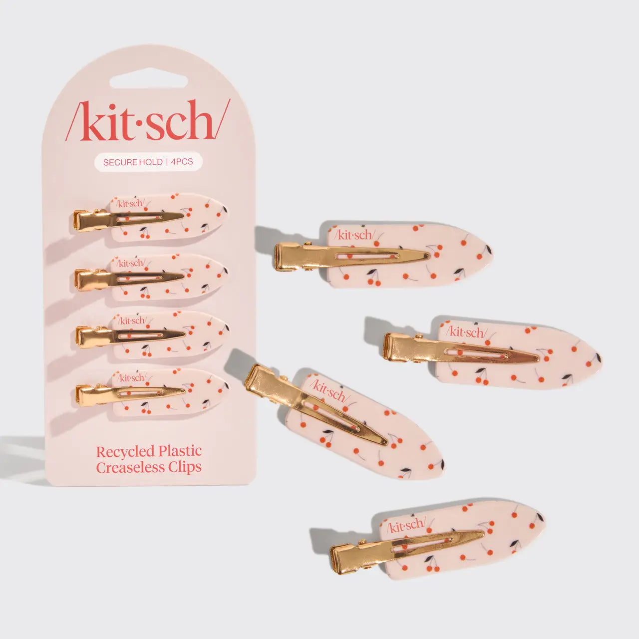 Kitsch: Recycled Plastic Creaseless Clips 4pc Set- Cherry Print