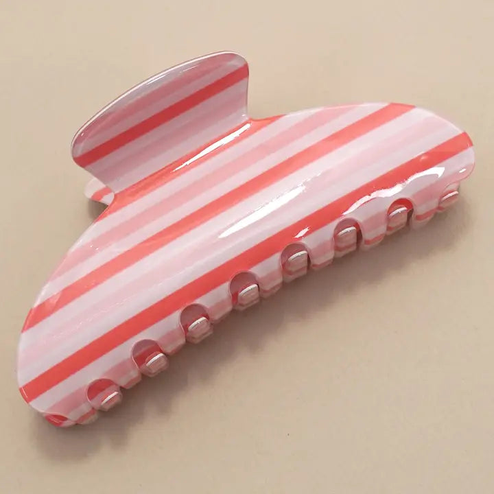 Jumbo Stripe Oval Hair Claw Clip in Pink Multi