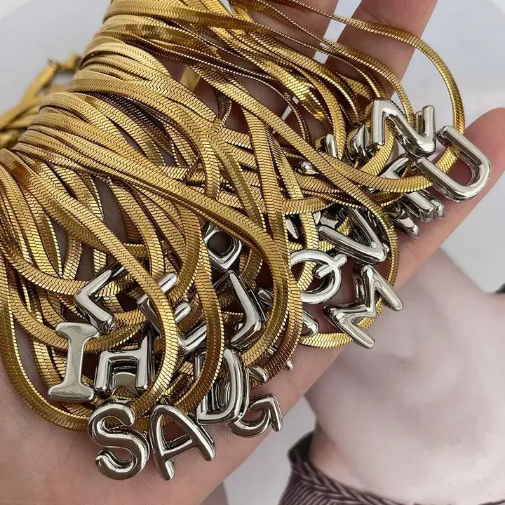 Initial Necklace Snake Chain with Initial Pendant Jewelry