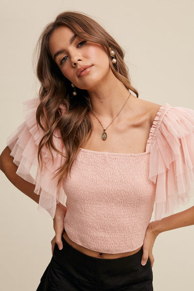 tulle ruffle sleeve top