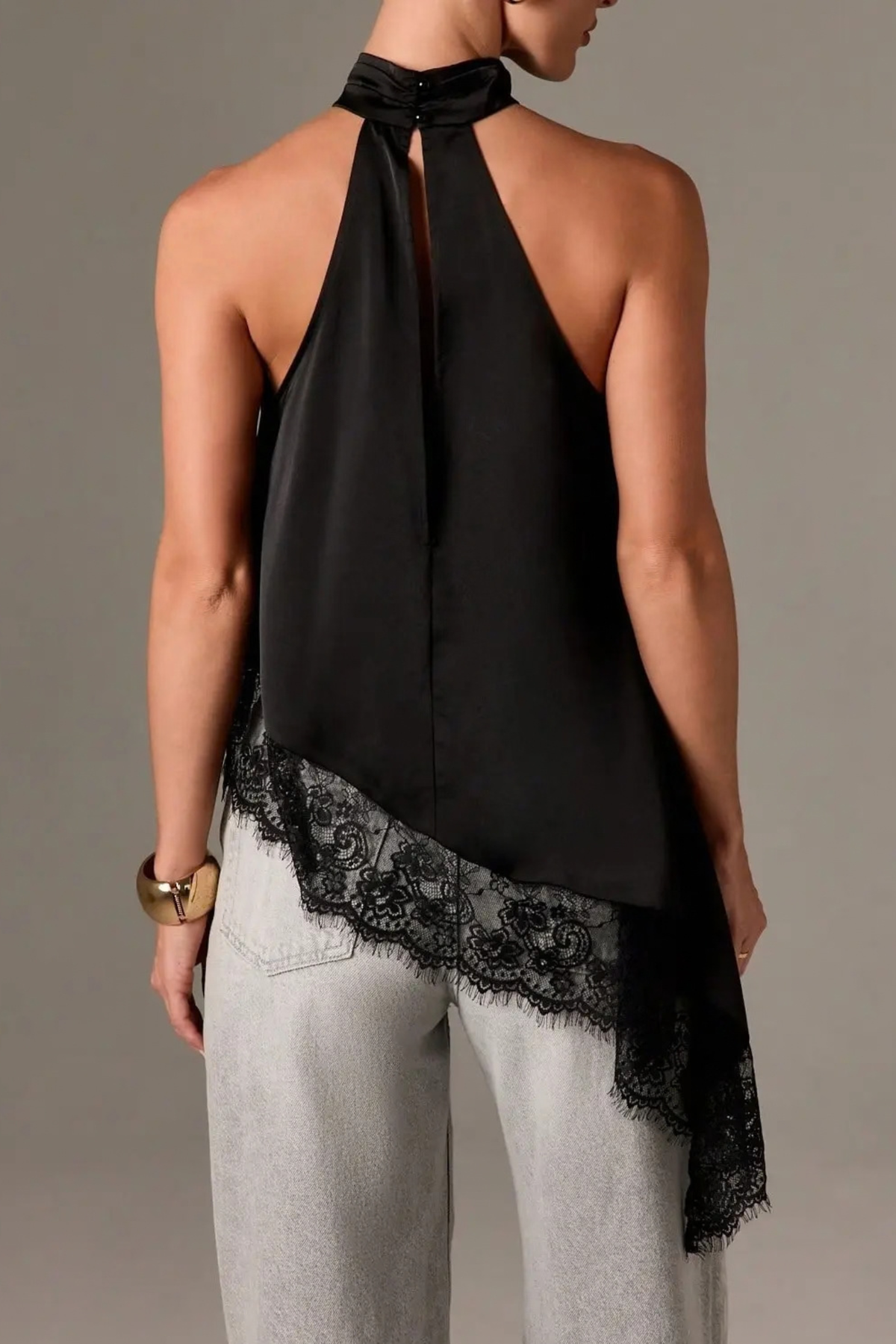 Women's Halter Neck Lace Asymmetrical Tank Top
