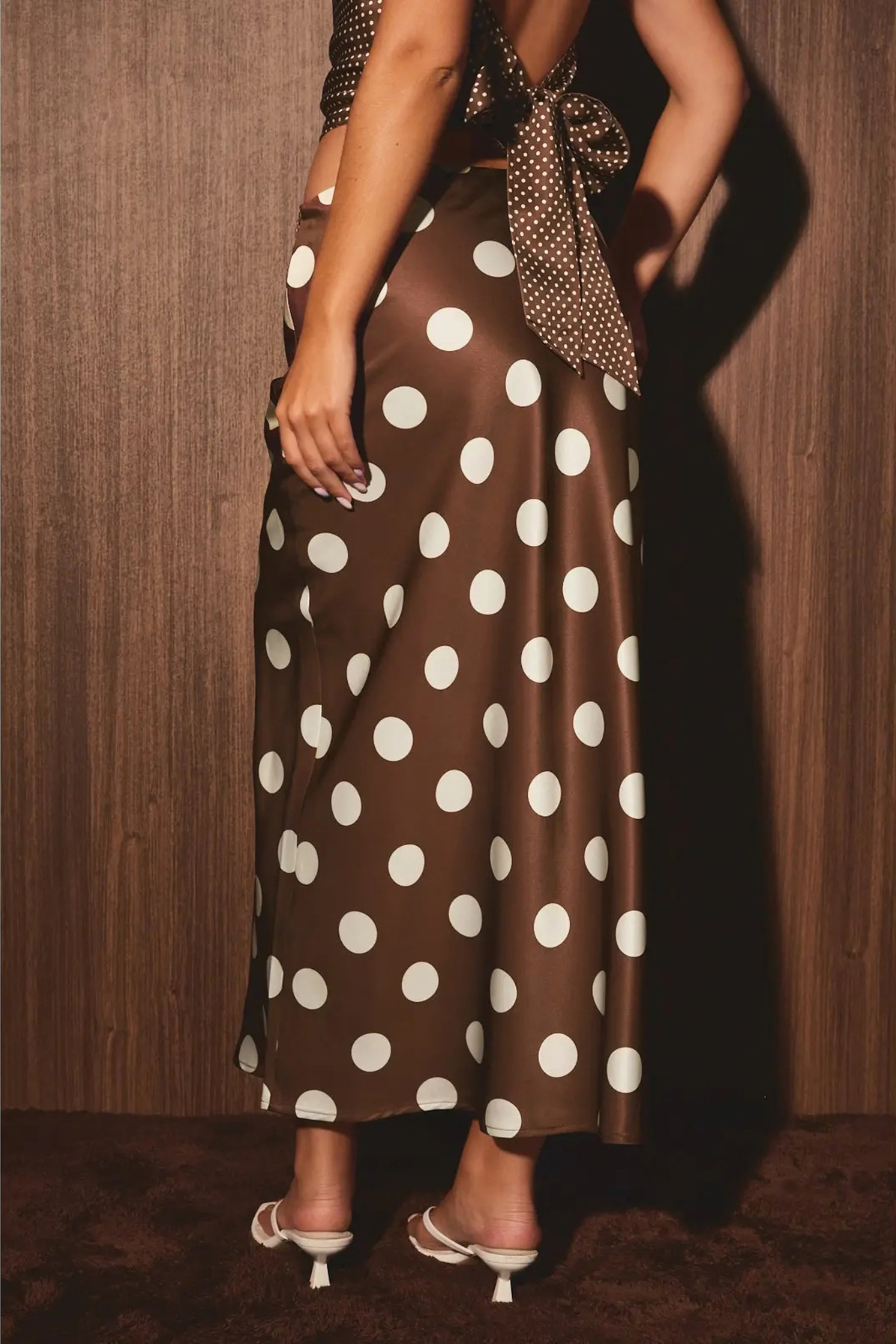 brown polka dot skirt at jcole shoes tulsa