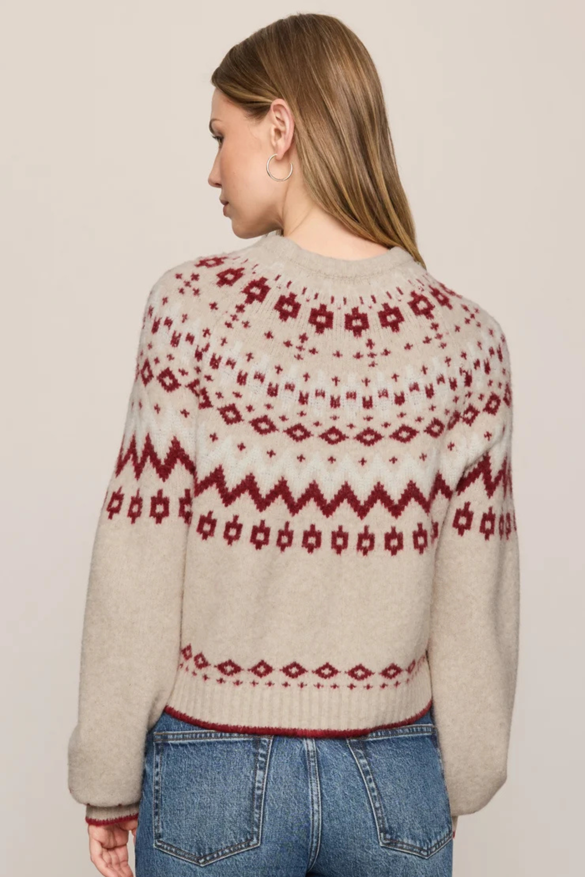 cream and burgundy patterned sweater at jcole shoes tulsa