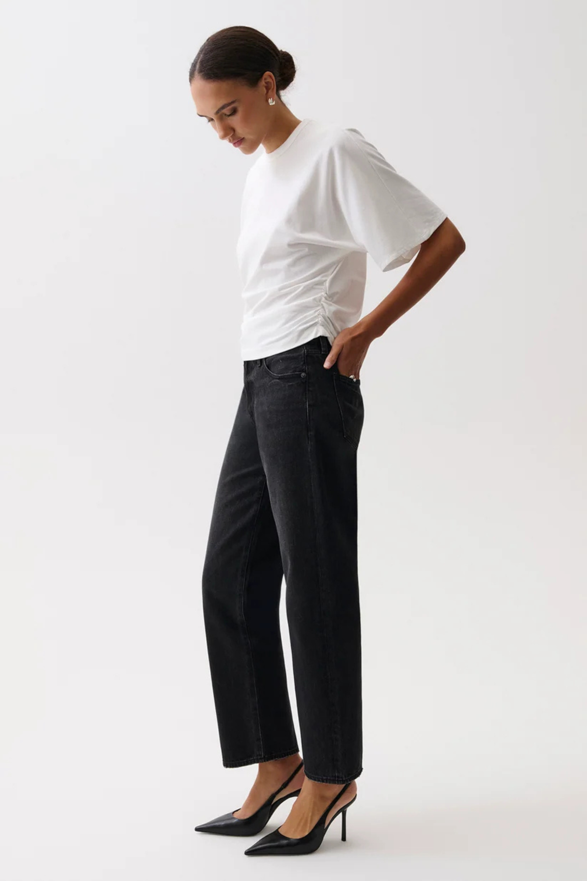 Pistola Women's Black Night Lexi Mid Rise Bowed Straight Jean