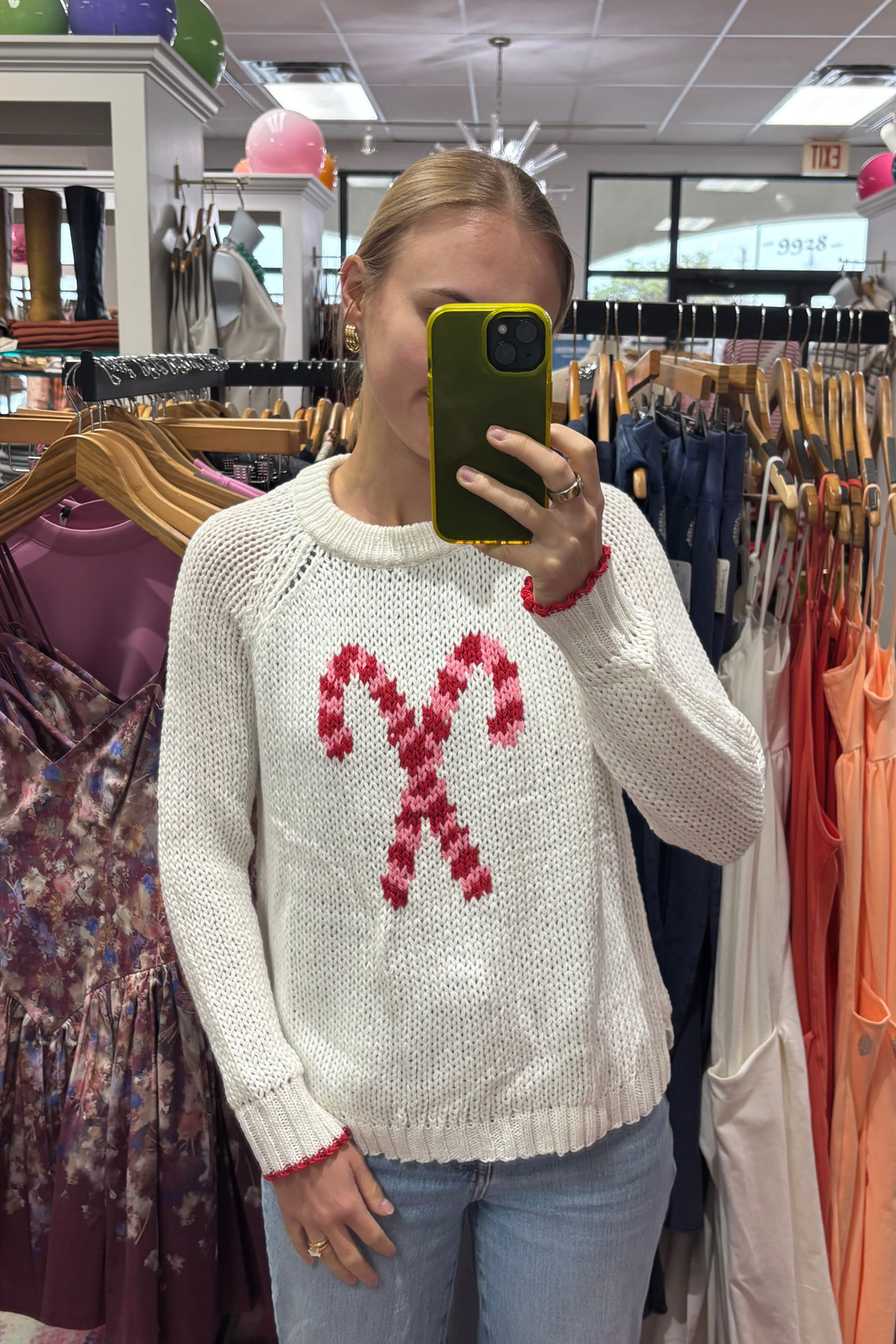 Wooden Ships Women's White/Red/Pretty Pink Candy Cane Chunky Cotton Sweater