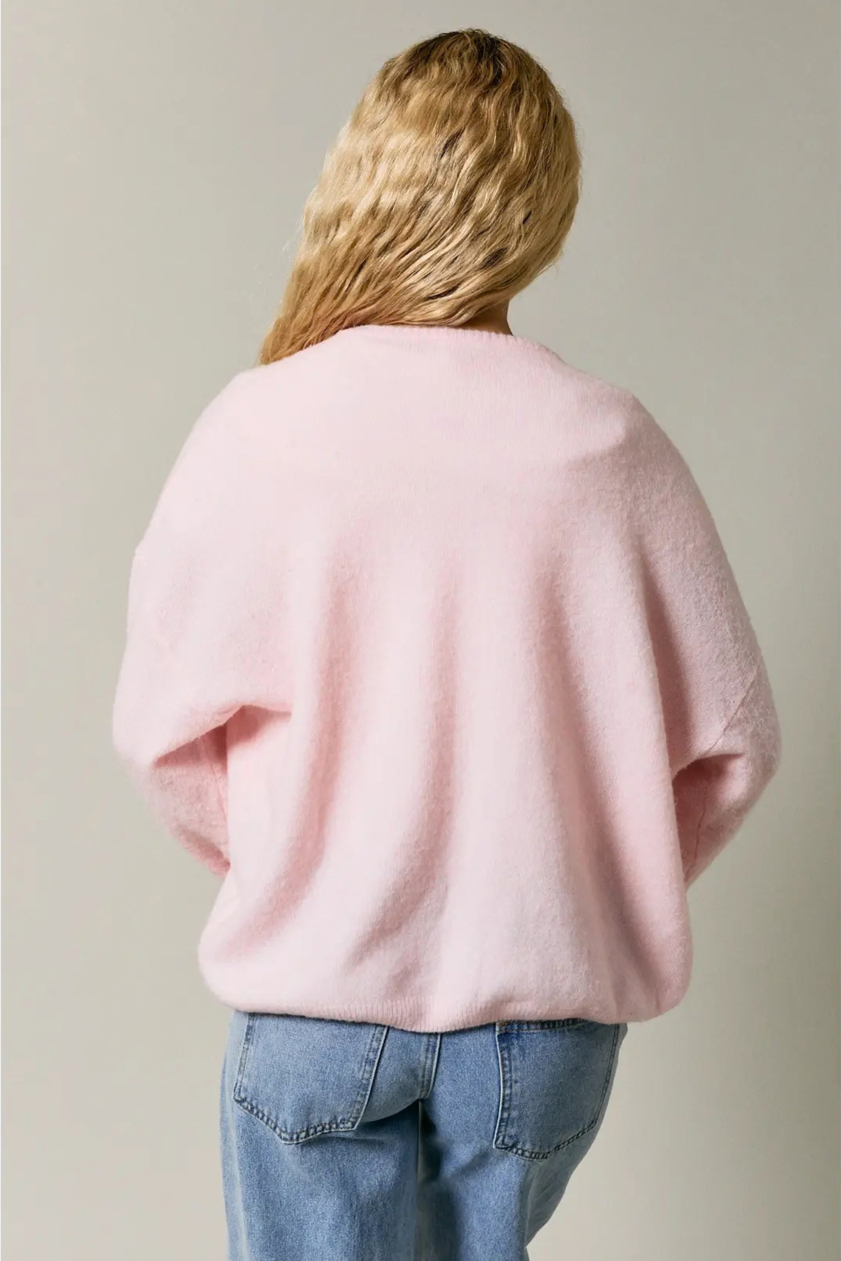Le Lis Women's Long Sleeve Crew Neck Sweater Cardigan in  Light Pink