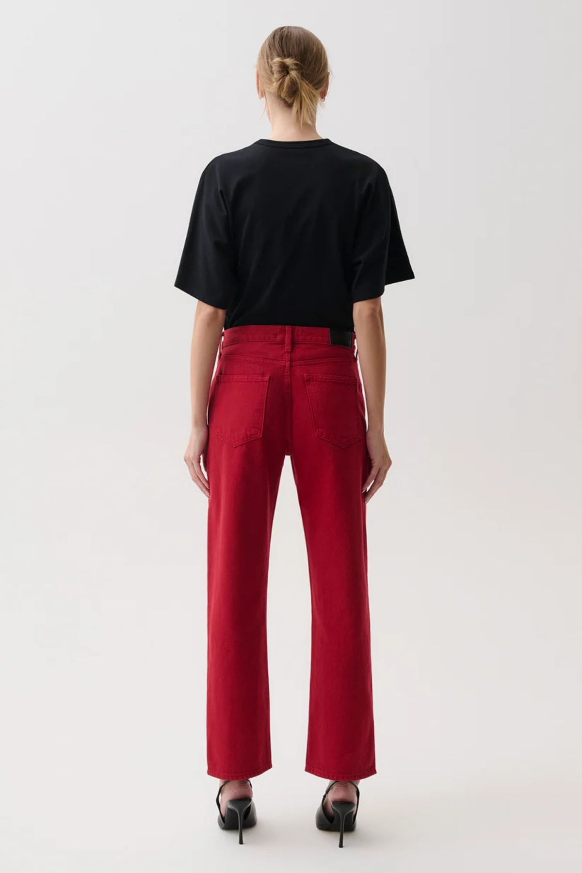 Pistola Women's Savvy Red Lexi Mid Rise Bowed Straight Jean