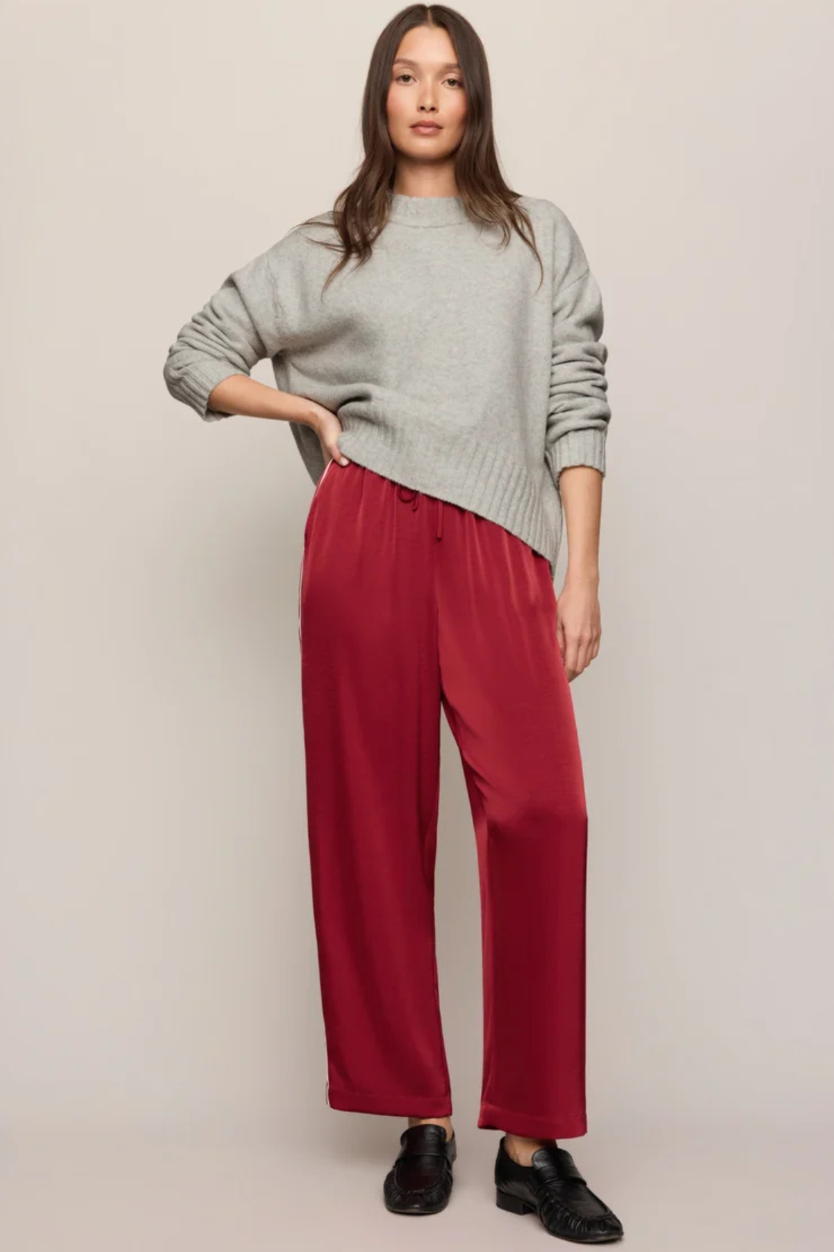 Z Supply Women's In Stride Satin Track Pant in Red Dahlia